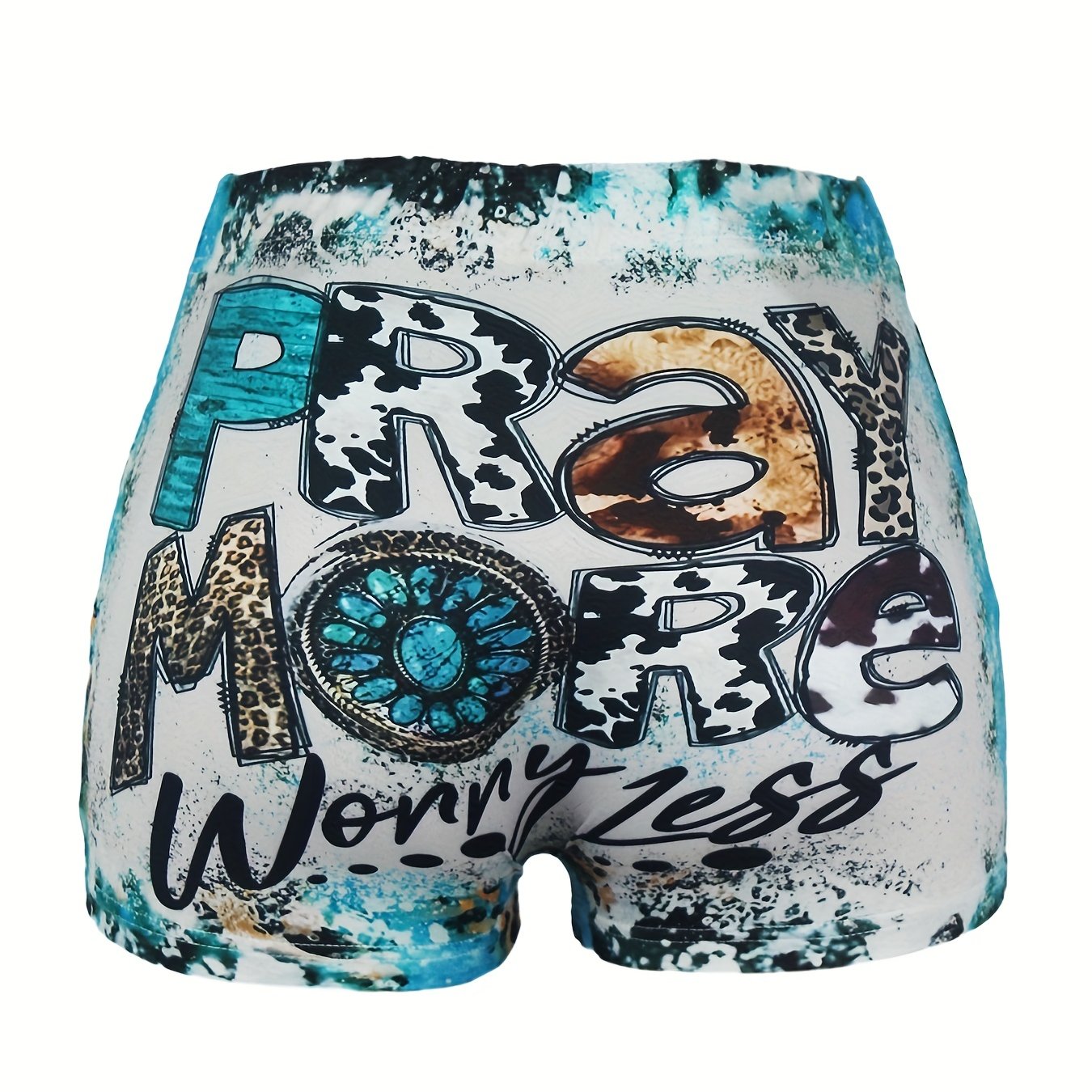 Western Style Art Letter Print Tie Dye Plus Size Shorts