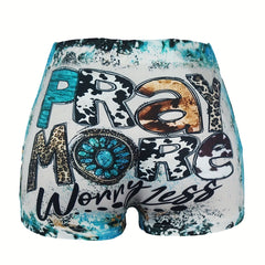 Western Style Art Letter Print Tie Dye Plus Size Shorts