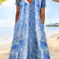 Casual Dress Women's Plus Star Print Short Sleeve Round Neck Dress