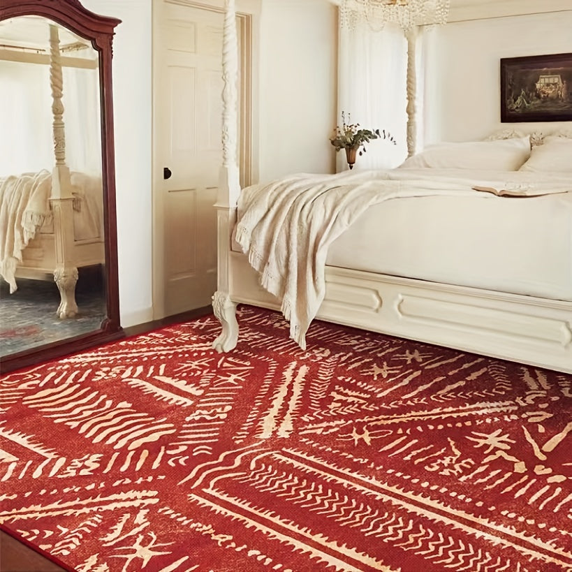 Red Nordic Style Carpet with Tassel for Living Room and Bedroom Decor