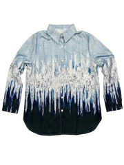 Brush Print Ombre Long Sleeve Button Up Shirt