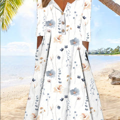 Floral Print Button Front Dress Casual Squared Neck Short Sleeve Dress