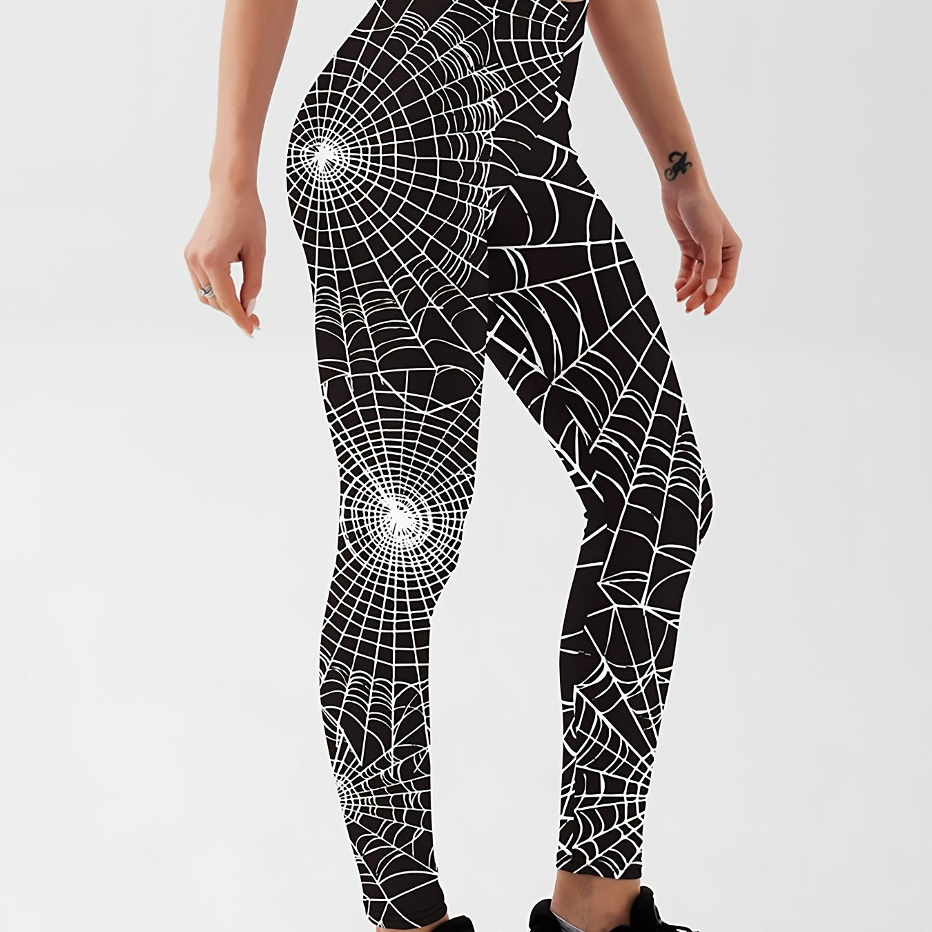 Spider Web Print Yoga Leggings Mid Waist Fitness Pants