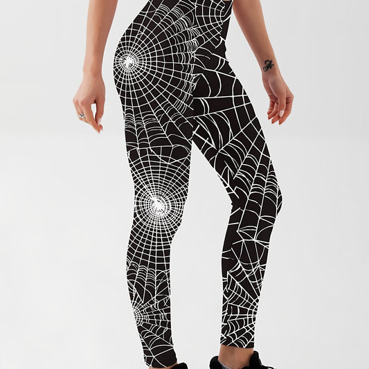 Spider Web Print Yoga Leggings Mid Waist Fitness Pants