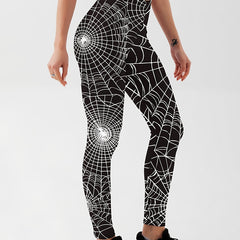 Spider Web Print Yoga Leggings Mid Waist Fitness Pants
