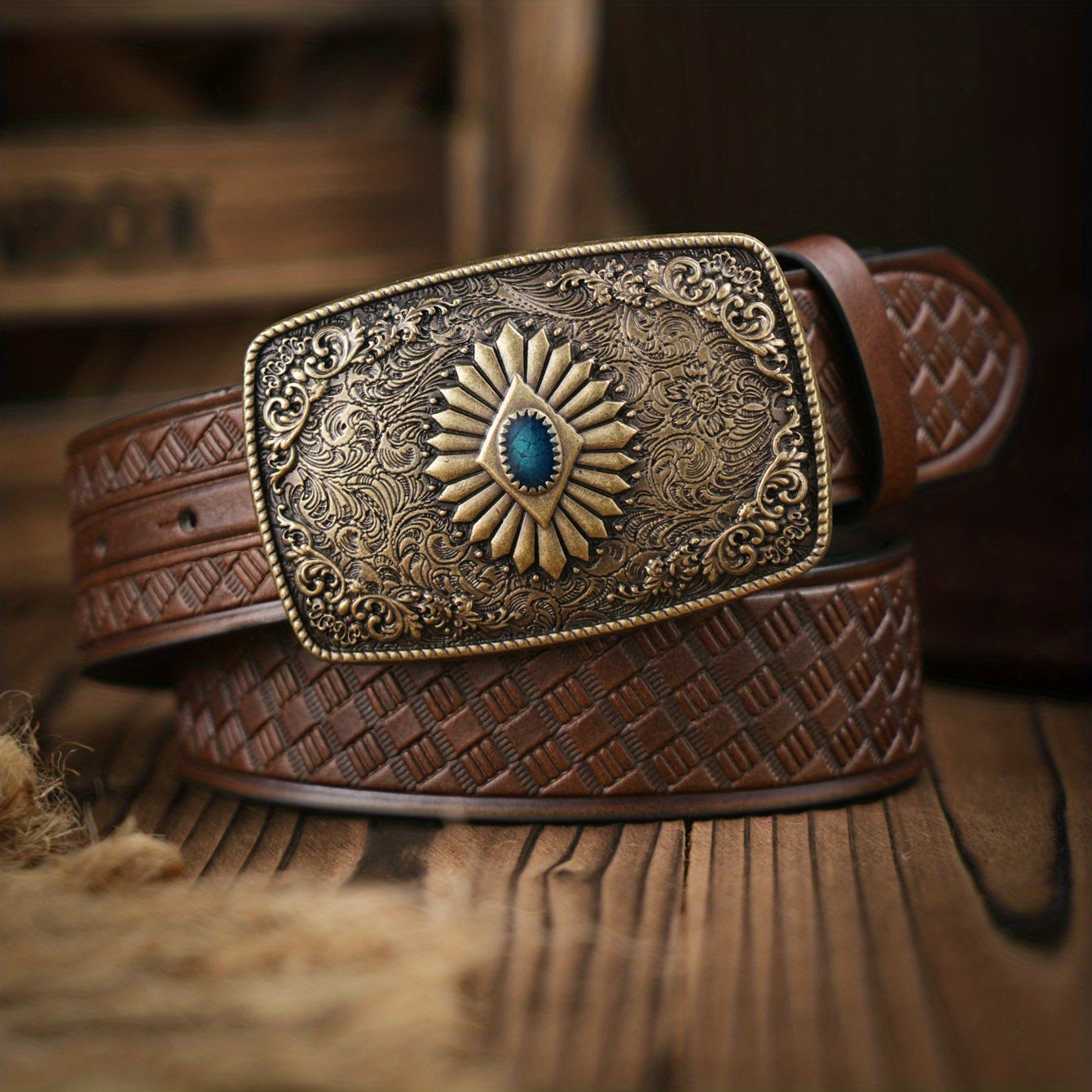 Vintage Sapphire Pattern Buckle Belt for Men