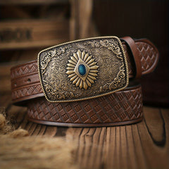 Vintage Sapphire Pattern Buckle Belt for Men