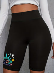Plus Size Graphic Print High Rise Biker Shorts