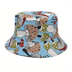Mushroom Print Reversible Bucket Hat Unisex Outdoor Sun Cartoon Basin Hat