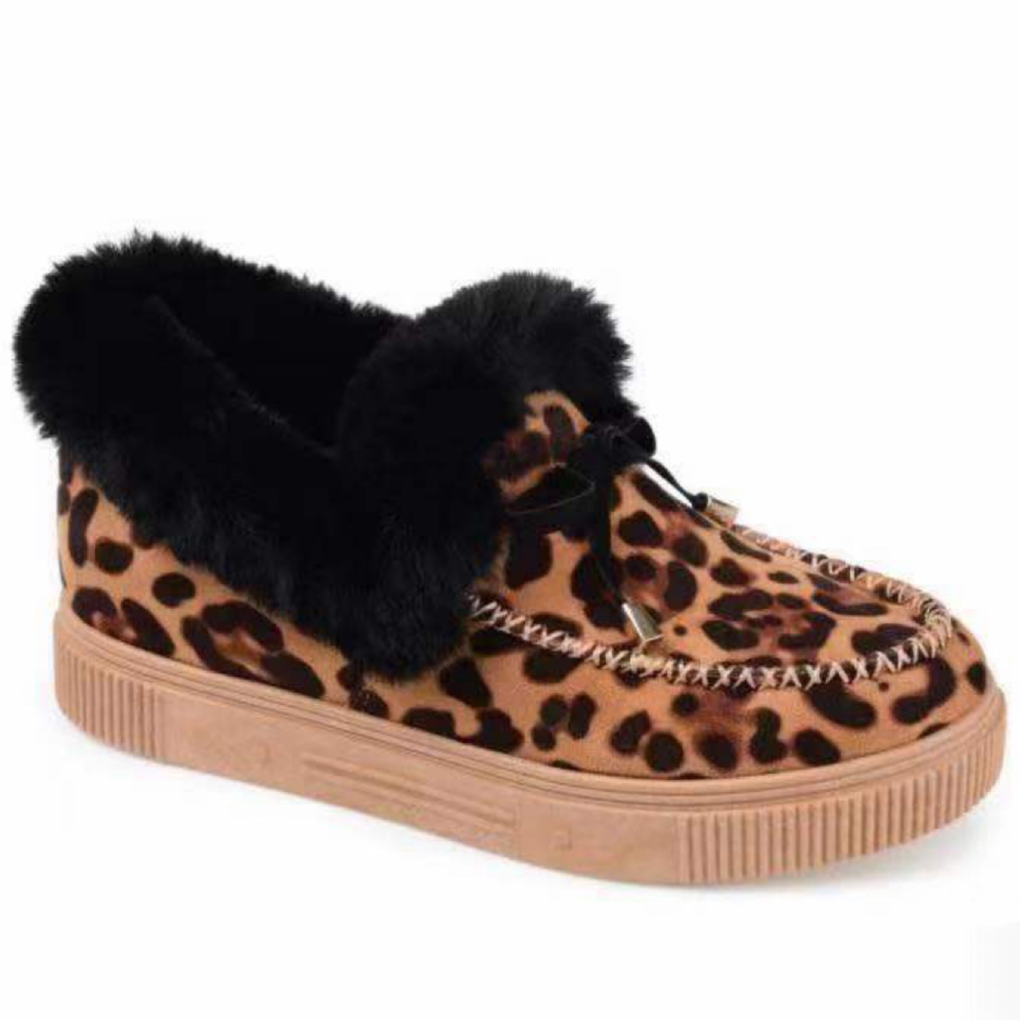 Women's Leopard Print Snow Shoes Thickened Winter Ankle Shoes