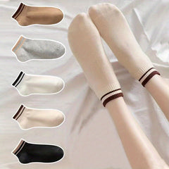 5 Pairs Striped Trim Short Sports Socks Women's Stockings