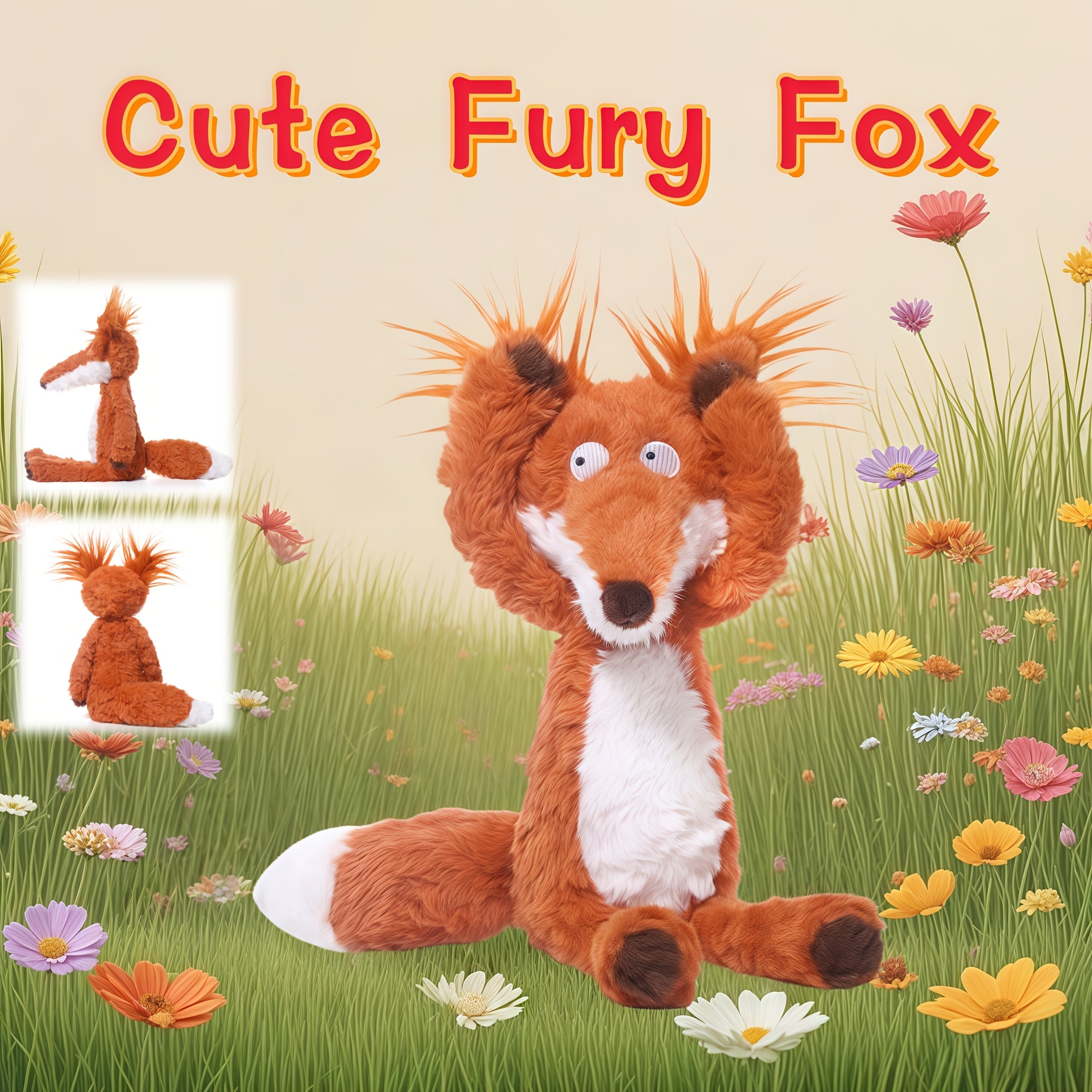 JIAJCHUF Fox Stuffed Animal Plush Toy with Expressive Eyes & Fluffy Ears
