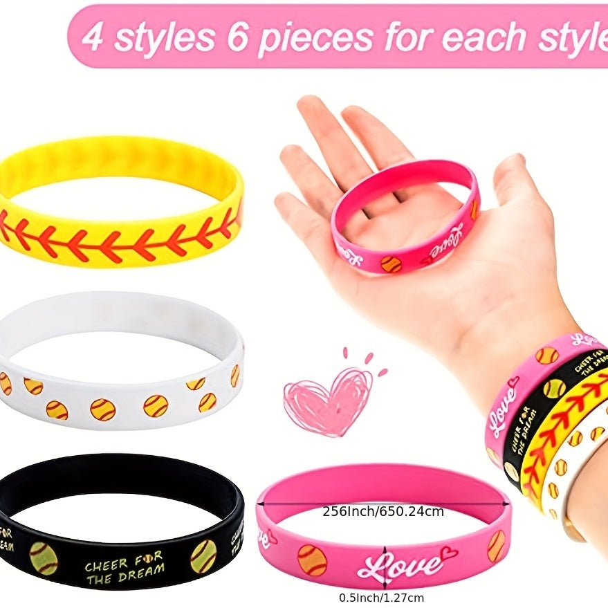 Motivational Softball Bracelet with Letter & Softball Pattern for Fans
