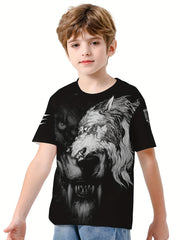 Wolf Print Kids Vitality T shirt Boys Summer Lightweight Casual Top
