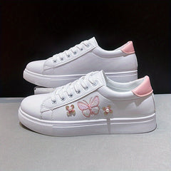 Women's Butterfly Flat Skate Shoes Faux Pearl Decor Low Top Sneakers