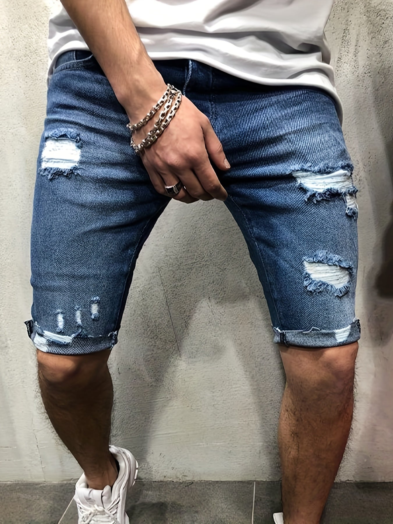 Men's Skinny Fit Ripped Denim Shorts