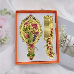 Classic Peacock Handle Mirror Comb Kit
