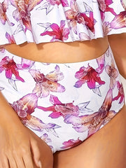 Floral Print Ruffle Trim Tankini Set Plus Size