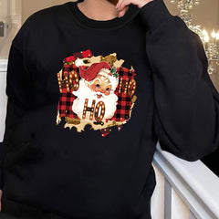 Christmas Lounge Top Women's Plus Santa Claus & Plaid Print