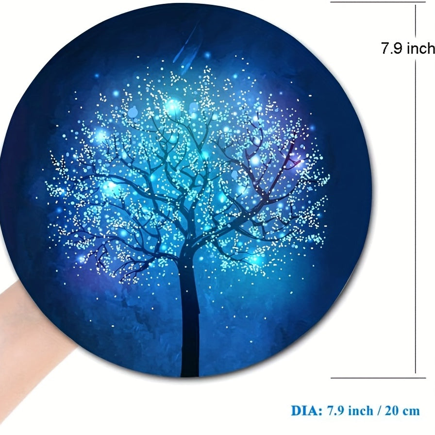 Glowing Tree Round Mouse Pad Textured Small Mouse Mat with Waterproof Base