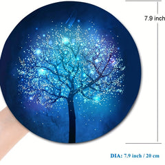 Glowing Tree Round Mouse Pad Textured Small Mouse Mat with Waterproof Base