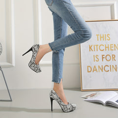 Women's Snakeskin Platform Slip-On Stiletto Heel Shoes