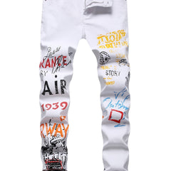 Men's Casual Skinny Printed Denim Jeans Christmas