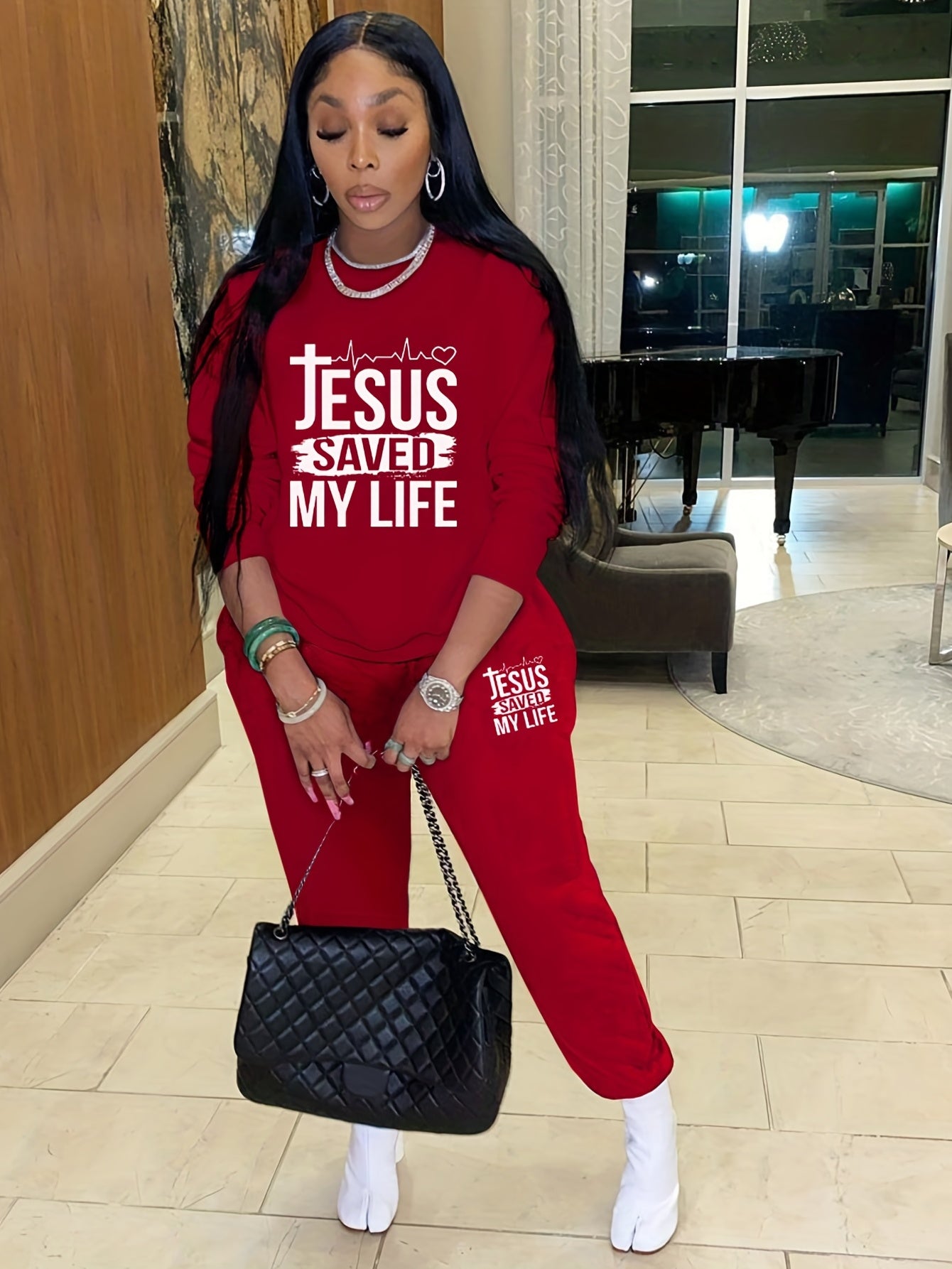 Jesus Letter Print Casual Two piece Set Women's Outfits