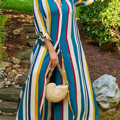 Colorblock Stripe Print Button Up Shirt & Pants Set