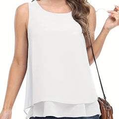Solid Layered Tank Top Crew Neck Sleeveless Summer Tank Top