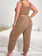 Women's Plus Size Flannel Lounge Set Soft Crop Tank Top & Joggers Home Wear