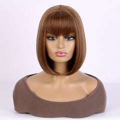 Short Straight Bob Wig With Bangs Synthetic Wig 12inch Cosplay Wigs