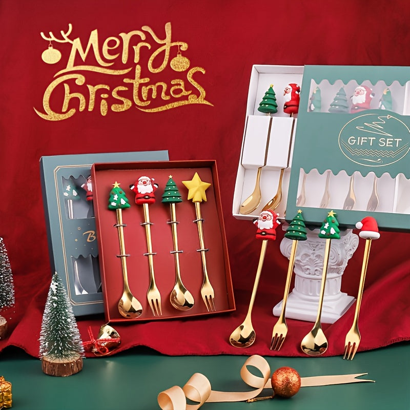 4pcs Santa Claus Christmas Tree Cutlery Set Holiday Dinnerware
