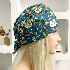 Cartoon Pattern Work Cap Adjustable Nurse Cap Lightweight Unisex Scrub Caps