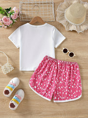 Girls Mushroom Pattern T-shirt & Polka Dot Shorts Set