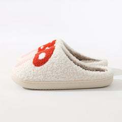 Women's Mushroom Print Fuzzy Slippers Closed Toe Warm Plush Shoes