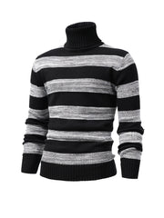 Men's Turtle Neck Knit Sweater Warm Striped Pullover for Fall Winter