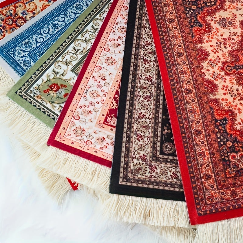 Persian Mini Woven Rug Mat Mouse Pad Retro Style Carpet Pattern Tassels Coaster