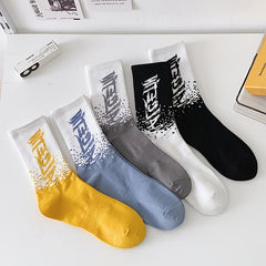 Breathable Athletic Socks Letter Block Crew Socks