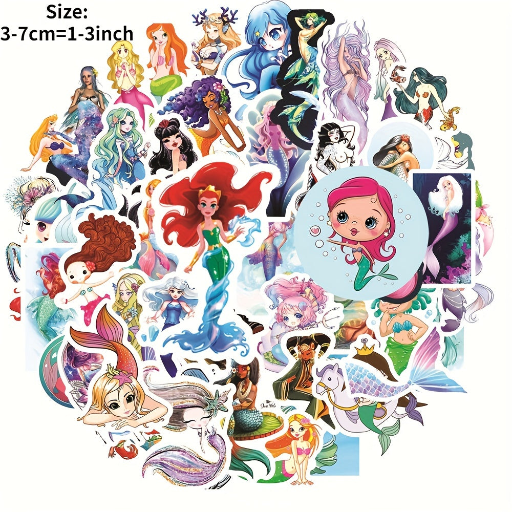 50Pcs Little Mermaid Doodle Stickers for DIY Decor Waterproof Stickers