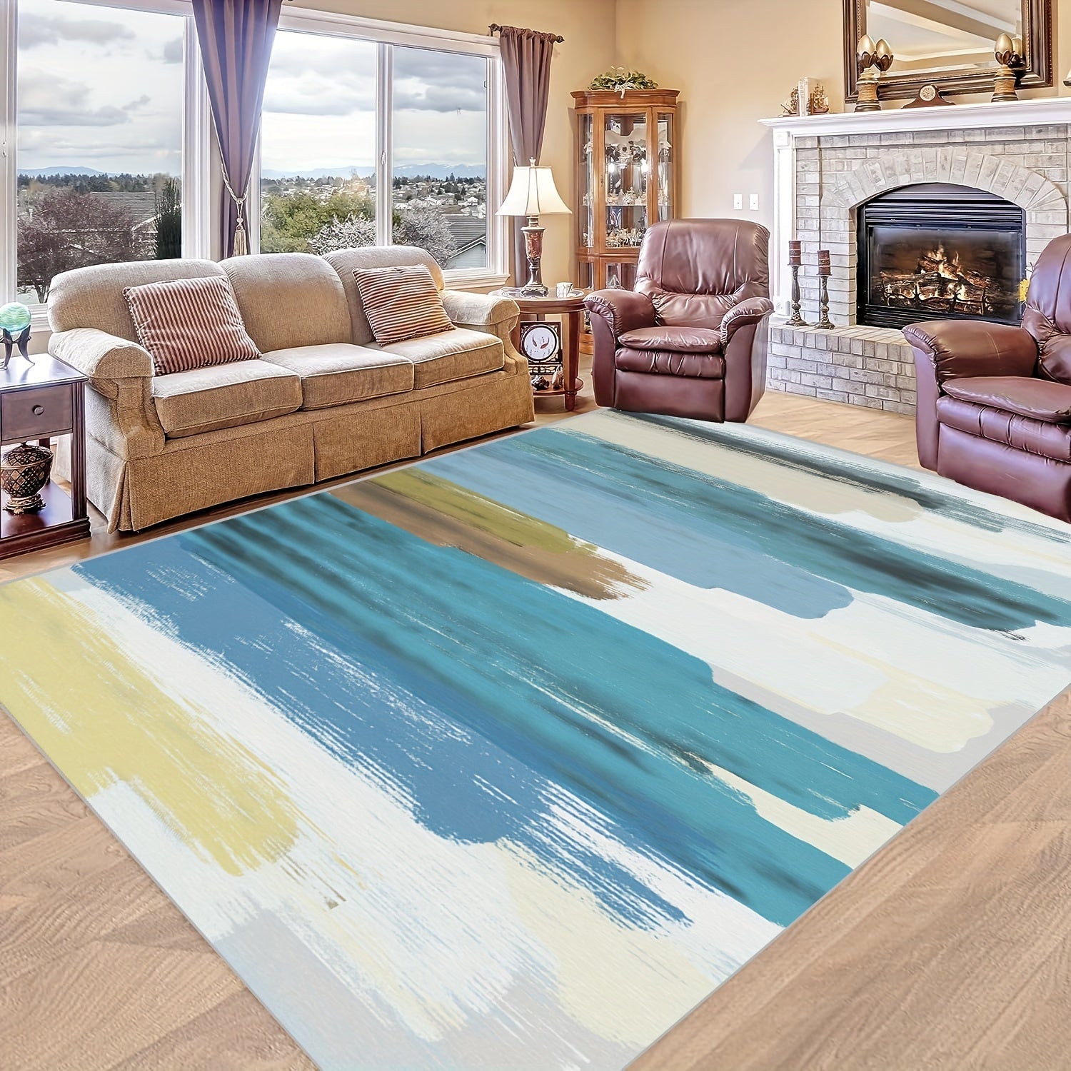 Modren Living Room Area Rugs Soft Plush Geometric Floor Carpet Floor Mat