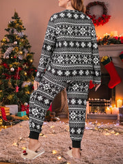 Christmas Retro Lounge Set Women's Plus Snowflake Striped Print