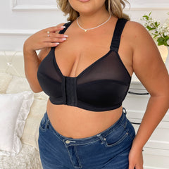 Plus Size Bra Women's Plus Contrast Mesh Closure Front Wireless Full Coverage