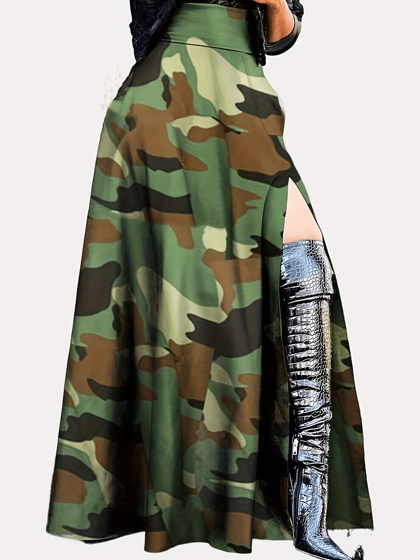 Camouflage Print Split Skirt High Waist Casual Skirt