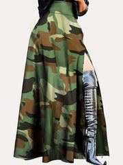 Camouflage Print Split Skirt High Waist Casual Skirt