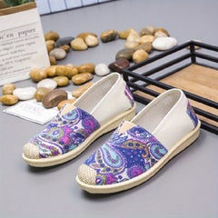 Women's Retro Pattern Canvas Slip-On Sneakers Lightweight Walking Shoes