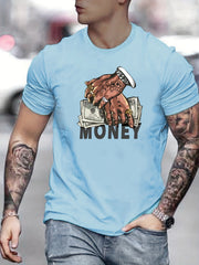 Cartoon Money & Hands Graphic Crew Neck T-shirt for Men