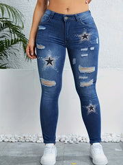 Star Print Ripped High Rise Skinny Jeans
