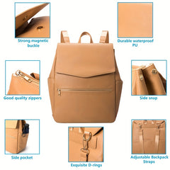 Stylish Vegan Leather Baby Bag Mommy Backpack Classic Baby Diaper Bag