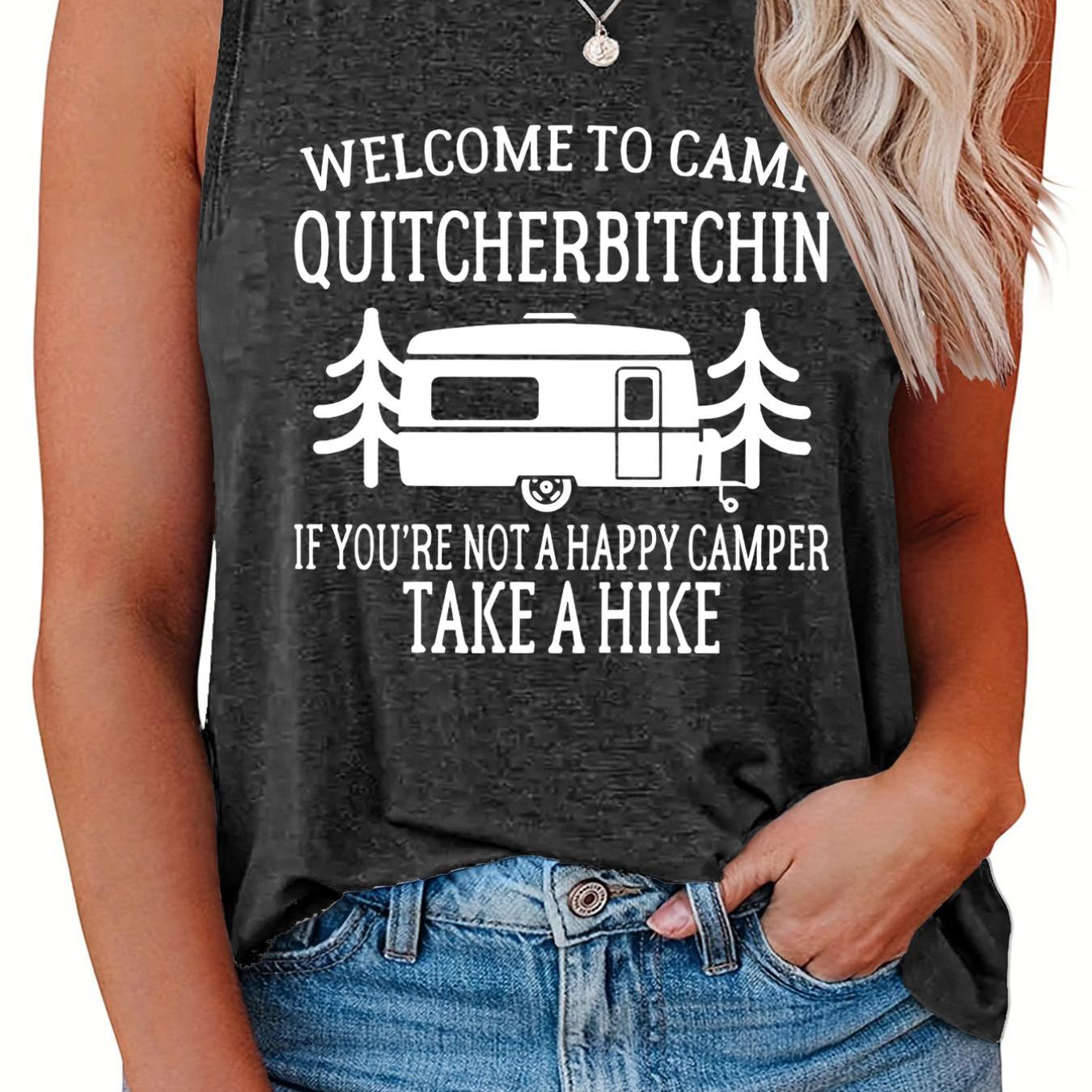 Casual Tank Top Women's Plus Car & Slogan Print